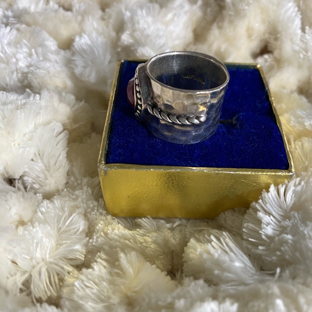 Genuine Red Ruby Hammered Sterling Silver Ring. - image 4